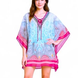 Shoreline Boho Paisley Kaftan Tunic Ethereal Fairy Sheer Dress Coastal Chic Top